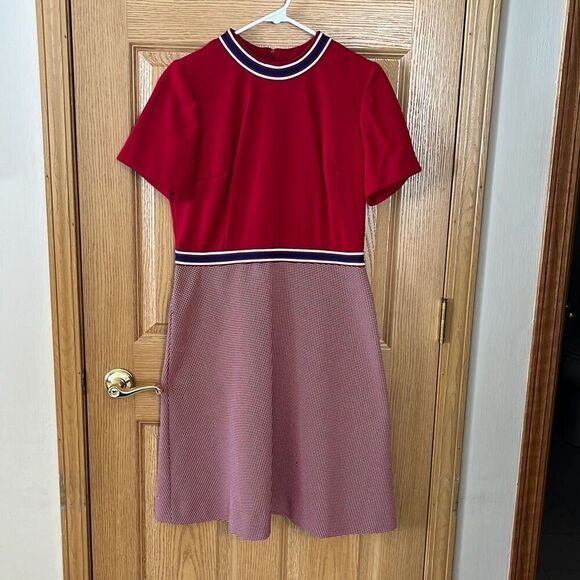 Vintage Better Half Red White Blue Short Sleeve Dress Large - Picture 1 of 4